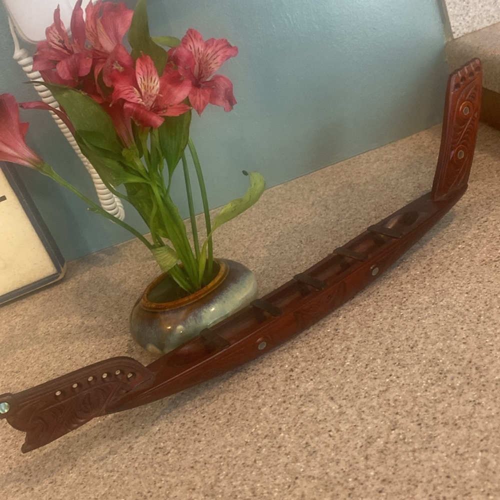 Maori Waka Taua war canoe. Vintage from New Zealand.